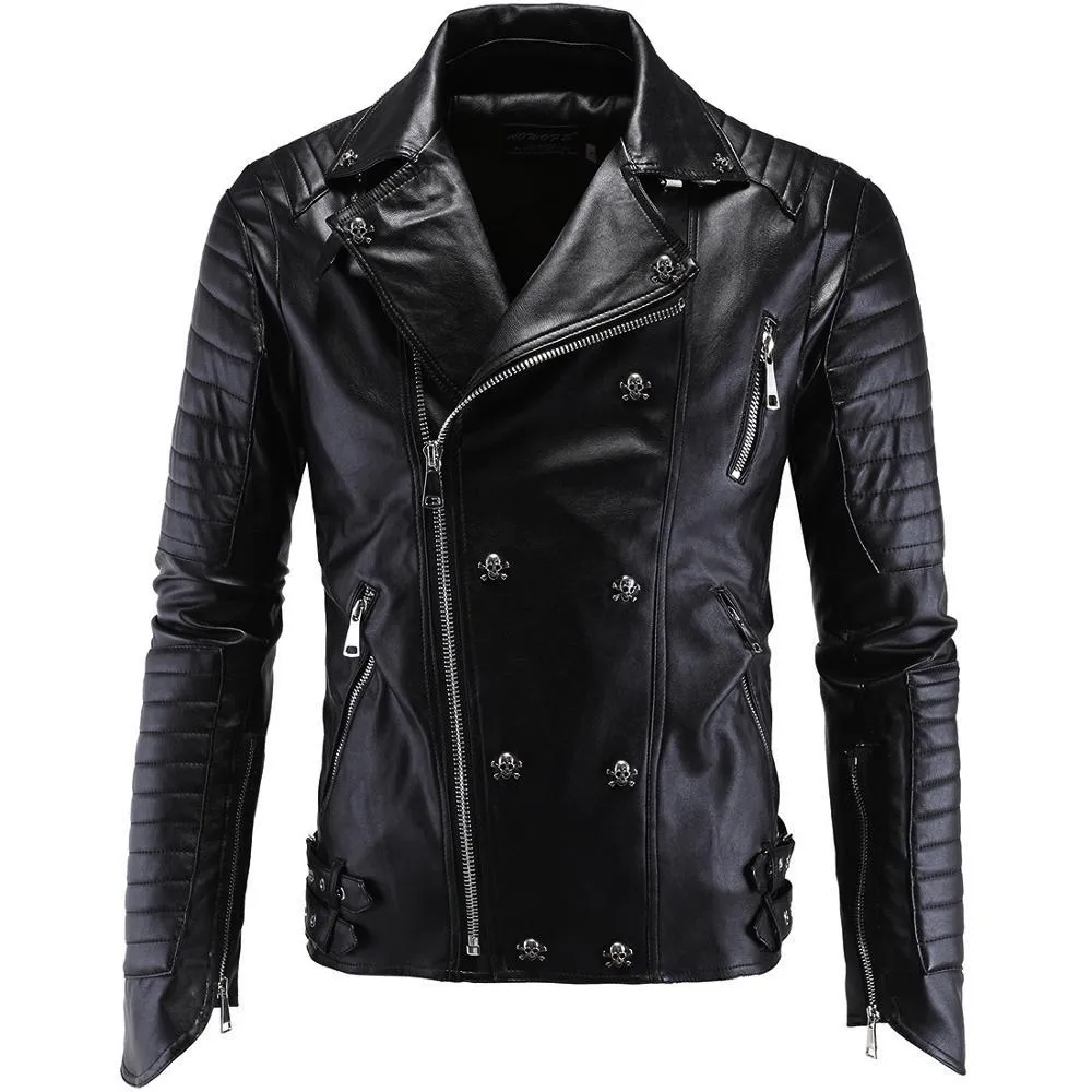 Lapel faux shearling zipper deals slim men's biker jacket