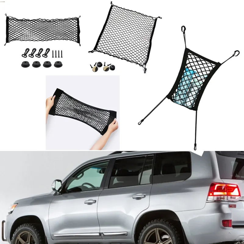 For Toyota Land Cruiser 1959-2021 Car Vehicle Black Rear Trunk Cargo Baggage Organizer Storage Nylon Plain Vertical Seat Net