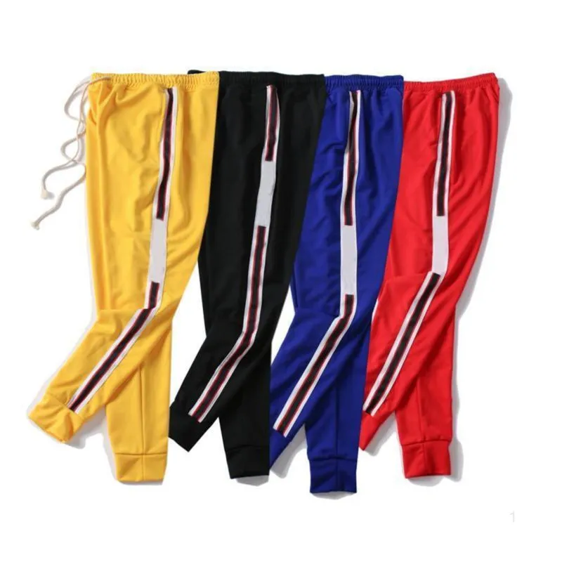 Mens jogger byxor dragsko sport hög mode svart färger sida stripe joggers casual sport