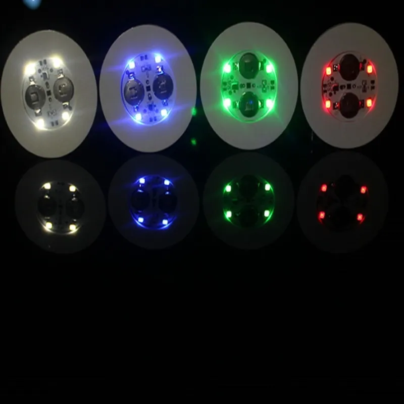 Party 6cm Glow Coaster Light 4 LED Éclairage Bouteille Autocollants Bouteilles Lampe Clignotant LED lumières Pour Noël Discothèque Bar Vase Décoration