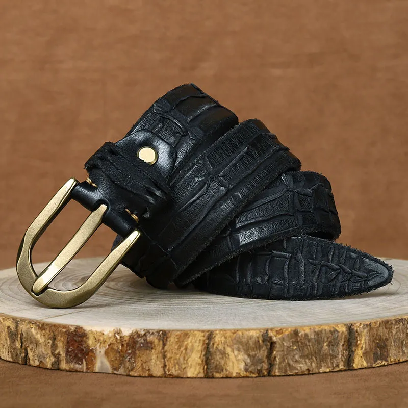 designer hand-made belt men luxury 100% real full grain thick cowhide genuine leather brass vintage sport masculine soft belt