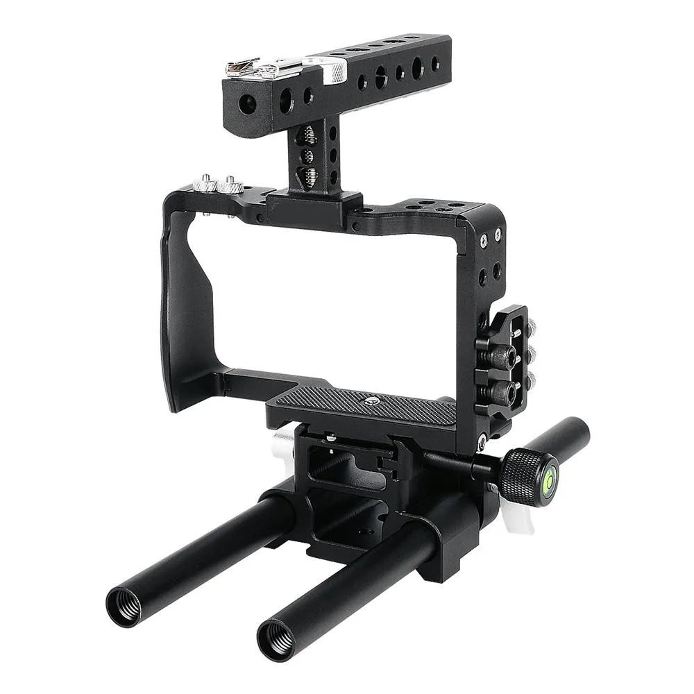 Freeshipping Kit de montage de cage vidéo professionnel Système de fabrication de films avec tige de 15 mm pour caméscope sans miroir Sony A6000 A6300 A6500 ILDC