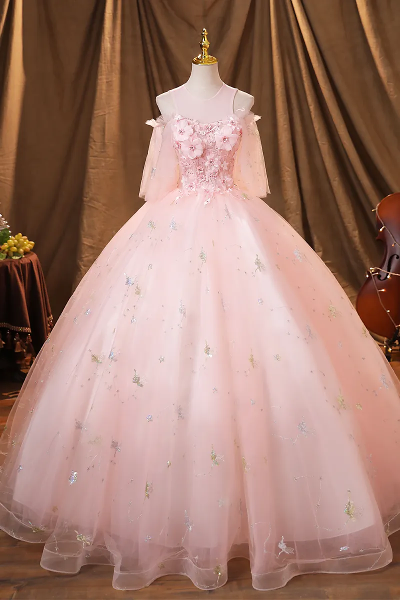 Buy Pink Satin Layered Organza Ball Gown For Girls by Tutus by Tutu Online  at Aza Fashions.