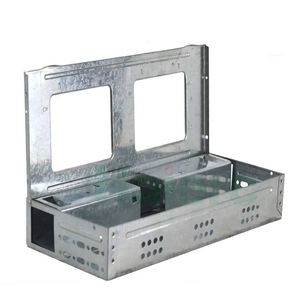 Lutte antiparasitaire Grande station d'appât pour rats en métal 14 pouces Pro Humane Multi Catch Trap Box avec 2 fenêtres en PVC Prêt à l'emploi Pièges à souris Cage de cathéter réutilisable Boîte étanche à outils