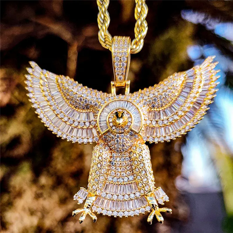 Män Coolt Halsband Guld Silver Färger Bling CZ Eagle Pendant Halsband med 3 mm 60 cm repkedja Halsband Fin present