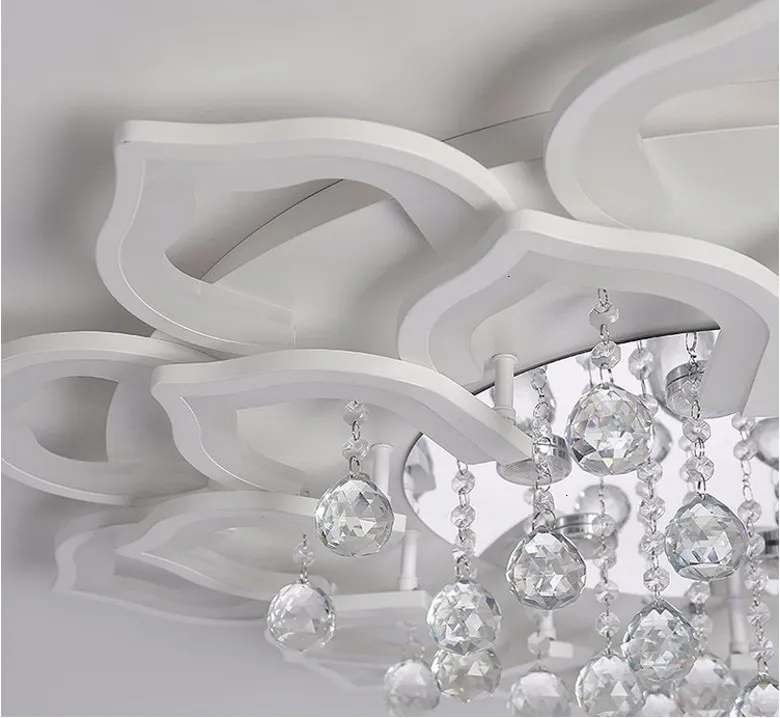 Đèn trần LED hiện đại, đèn phòng ngủ pha lê K9 màu trắng có điều khiển từ xa, đèn Plafon Lustre có thể điều chỉnh độ sáng