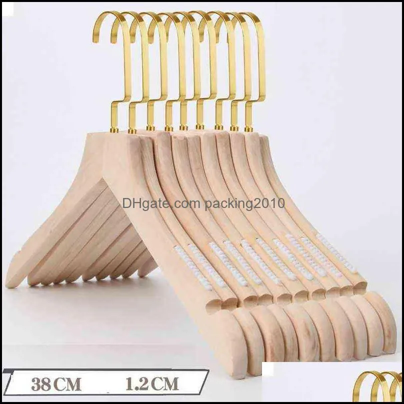 10Pcs/set Adult -Wide Solid Wood and Metal Hook Wooden Hangers With Notches Non-slip Metal Hook for Clothes W2760 220115