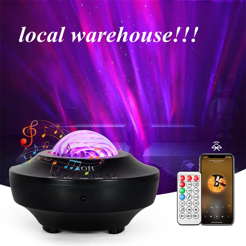 Lokalt lager !!! Star Projector Night Lights Planet Projektorljus Ocean Wave Dimmable Aurora Projektorer med fjärrkontroll Bluetooth-musikhögtalare