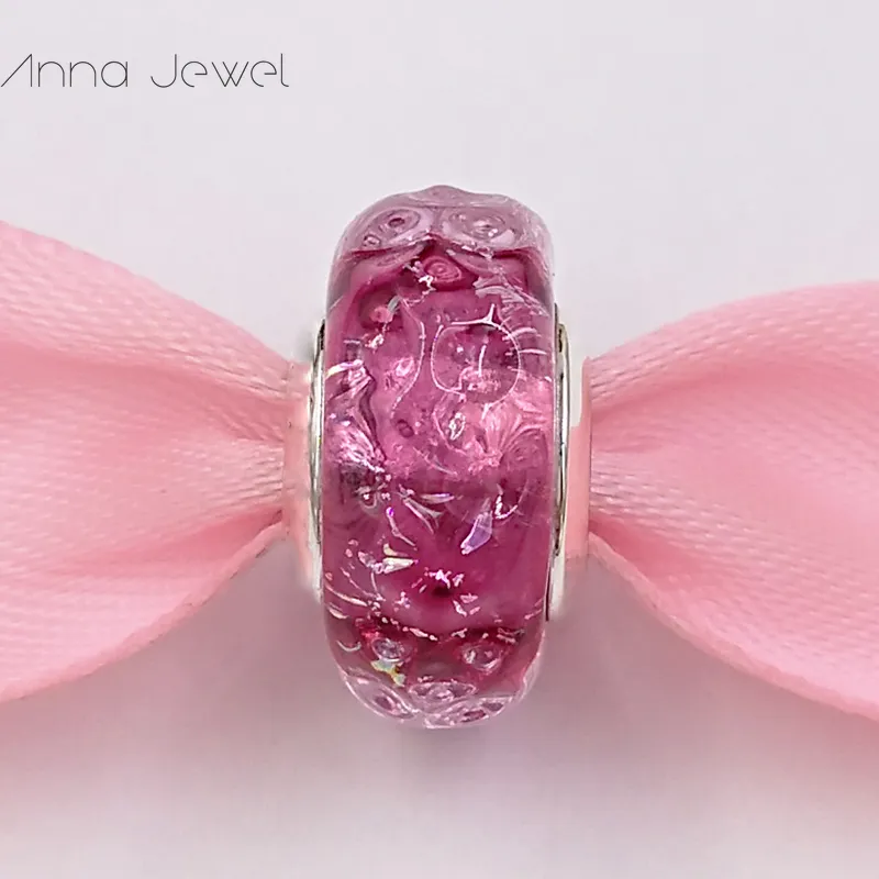 DIY Charm Armband Smycken Pandora Murano Spacer för armband gör Bangle Wavy Fancy Pink Glass Leaves Pärla För Kvinnor Män Födelsedag Presenter Bröllopsfest 798872C00