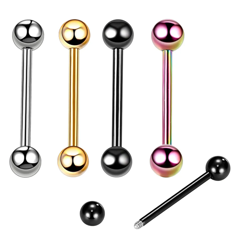 1 Pc 16mm acier chirurgical langue anneaux mamelon droite haltères acier chirurgical langue lèvre goujon barre Tragus corps Piercing bijoux