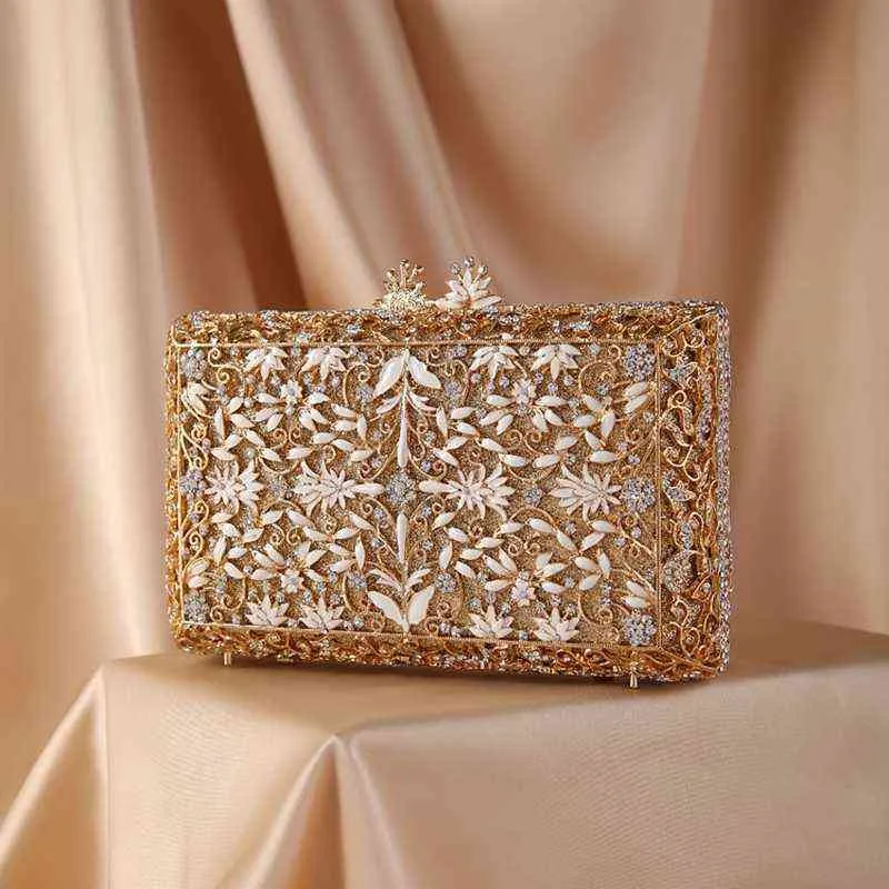 NXY Evening Bag Xiyuan Women 2022 Diamond Drip Floral s Kopplingar För Fest Bröllop Rhinestones Koppling Purse Plånbok Guld 0207