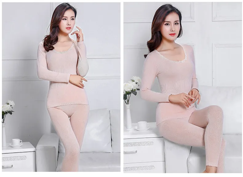 Jerrinut thermal underwear women long johns women for winter Warm long johns cotton sexy thermal underwear set for women 3