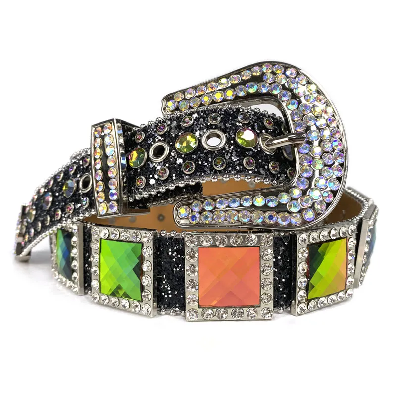 Western Vintage Rhinestone Belt Cowgirl Bling Large Crystal Studded Leather Belt Pin Buckle For Men Women