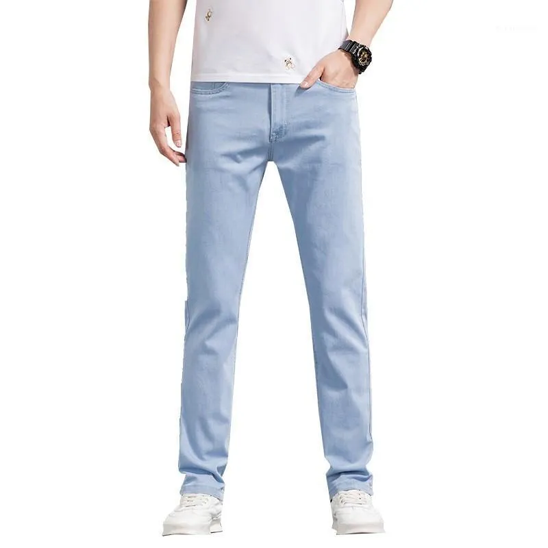 Herren Jeans 2022 Hellblau Regular Fit Business Fashion Straight Stretch Hose Männliche Markenhose