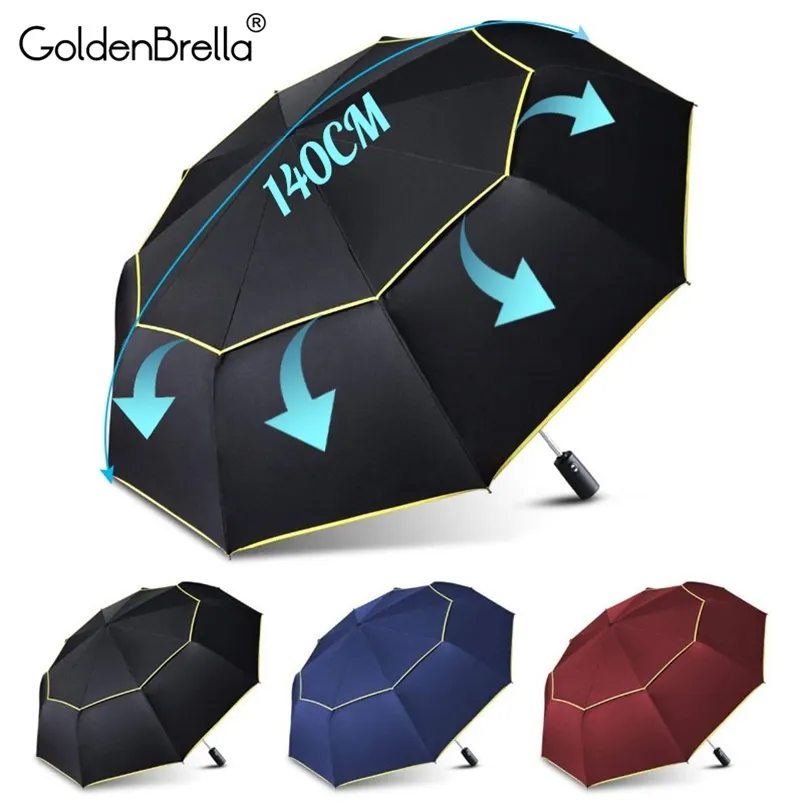 120CM Automatic Double Big Rain Women 3Folding Wind Resistant Large Umbrella Men Family Travel Business Car Umbrellas 201218