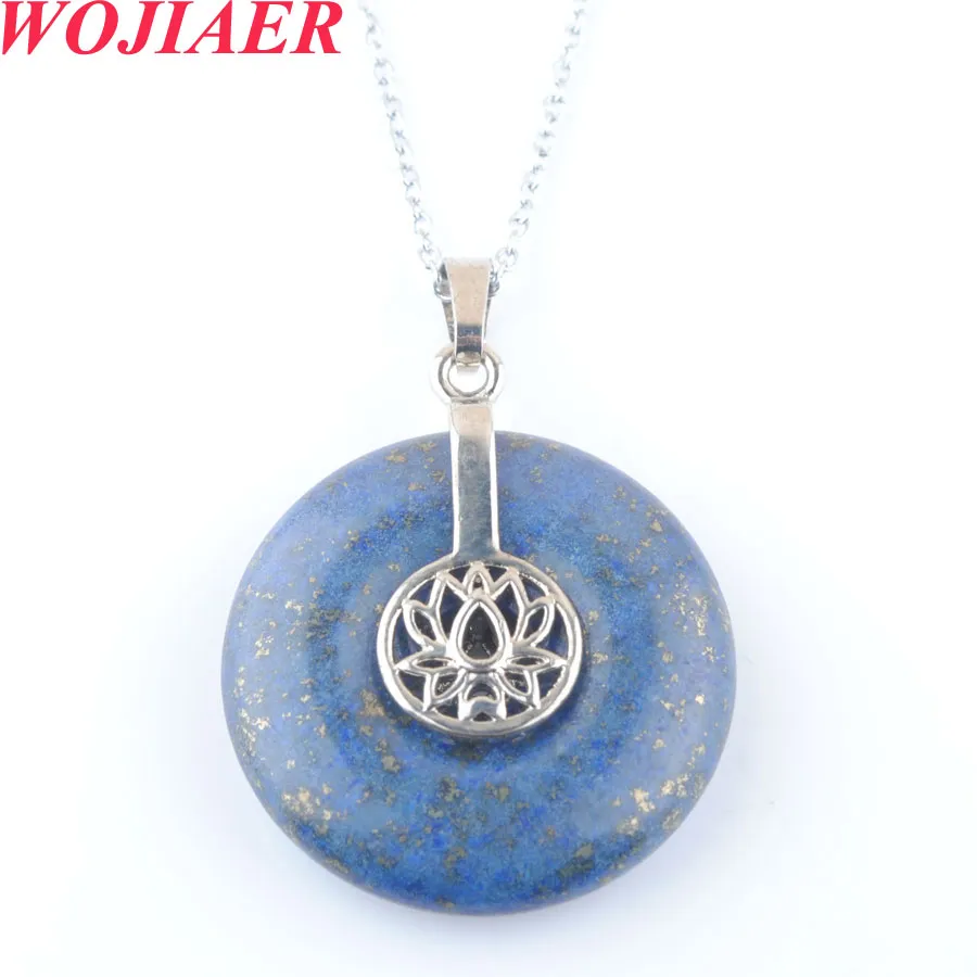 Wojiaer Round Pendant Stone Natural Pink Crystal Quartz Symbole géométrique Charmes guérison Femmes Men Collier Bo927