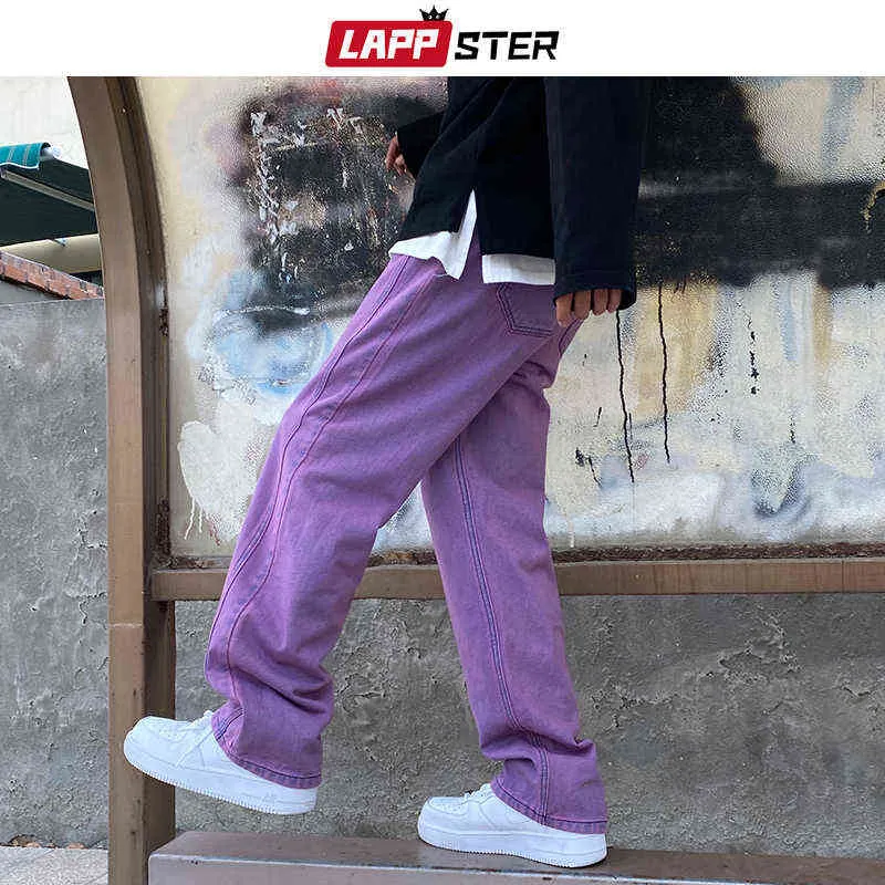 Lappster Men Purple Vintage Backgy Jeans Mens Mens Low Rise Denim Y2K Брюки мужская широкая уличная одежда плюс 220124310S