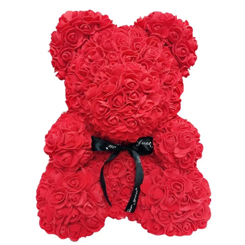 HOT Regalo di San Valentino 25 cm Rosa rossa Orsacchiotto Fiore rosa Decorazione artificiale Regali di Natale Regalo di San Valentino per donna