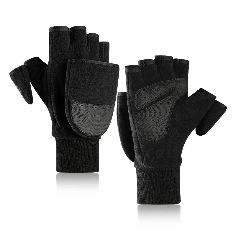 High Quality Men Outdoor Sports Polar Fleece Half-finger Clamshell Gloves Keep Warm Wear-Resisting Palm Glove