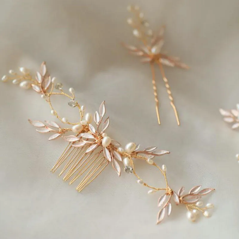 Ретро листья расческа мочеиспускание ручной работы невесты свадебные аксессуары для волос набор фурнитуры J0121