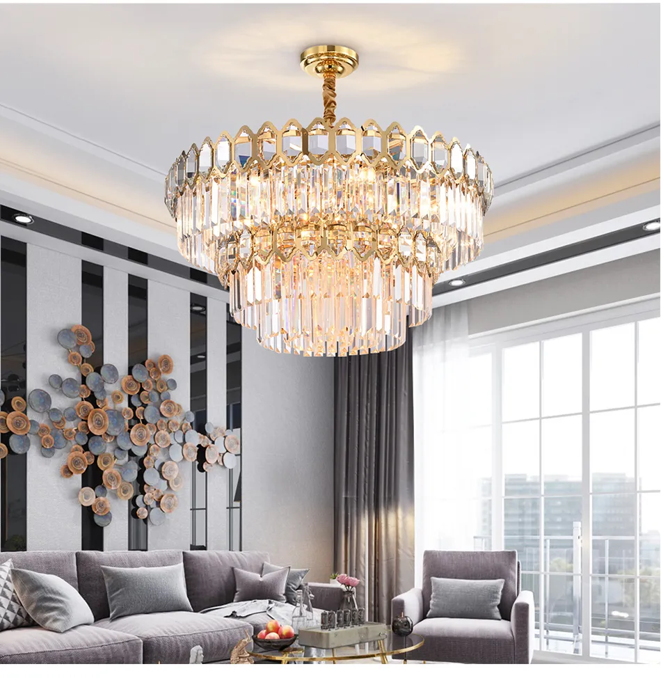 Modern Crystal lamps Chandelier For Living Room Luxury Round Gold Chandeliers Lighting Home Decoration LED Cristal