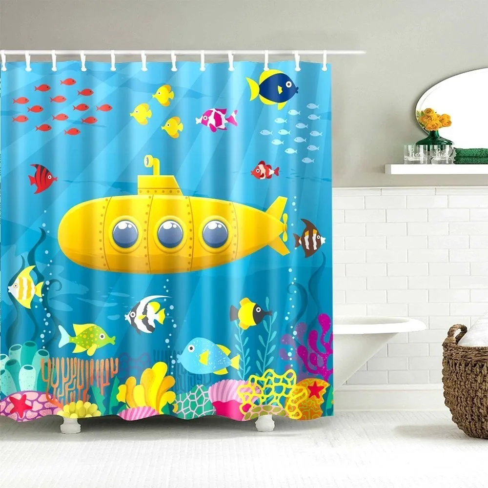 Dafield dessins drôles et colorés hibou sous-marin poisson canard dessin animé carte du monde animal tissu salle de bain enfants rideau de douche Y200108