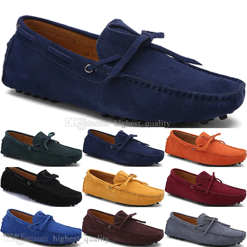 176 New Fashion mens Scarpe casual in pelle Stile britannico primavera Coppia Genuine Peas Scrub uomo Drive Lazy man soprascarpe outdoor confortevole traspirante nero giallo