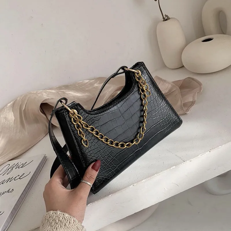 2020 Women Crocodile Bag Bolsas Designer Ladies Leather Handbags Stone Messenger Purse Retro Baguette Tote Bags