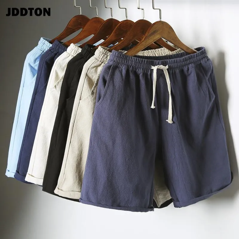 JDDTON hommes nouveau coloré été coton lin Shorts respirant grande taille 5XL plage solide sweatshorts décontracté Joggers pantalon JE0211