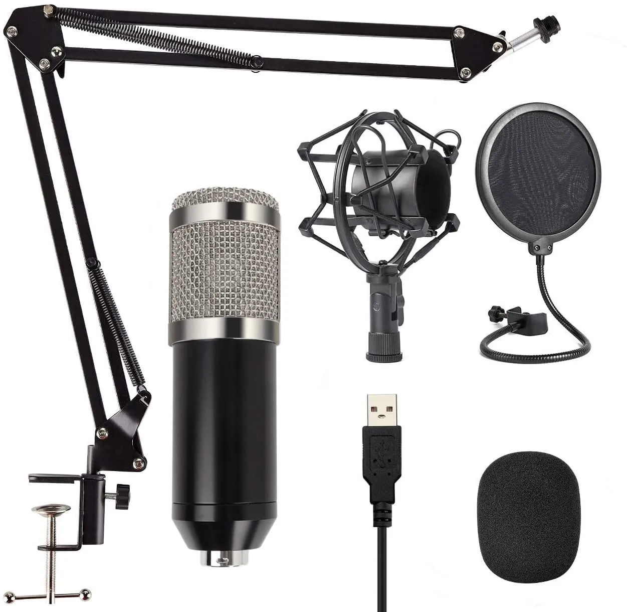 Kit de microphone capacitif, microphone à condensateur, jeu en direct et enregistrement de chansons K en direct, meilleur choix (MKF-blanc)