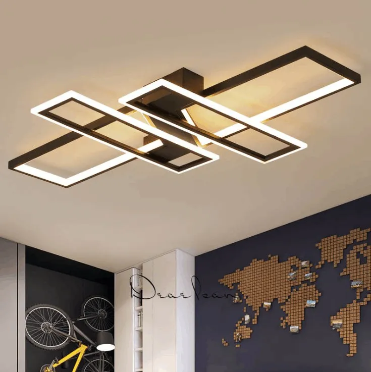 Новый светодиодный потолочный светильник для гостиной просторной спальни для спальни дома современные черные люстры прямоугольник подвесные светильники