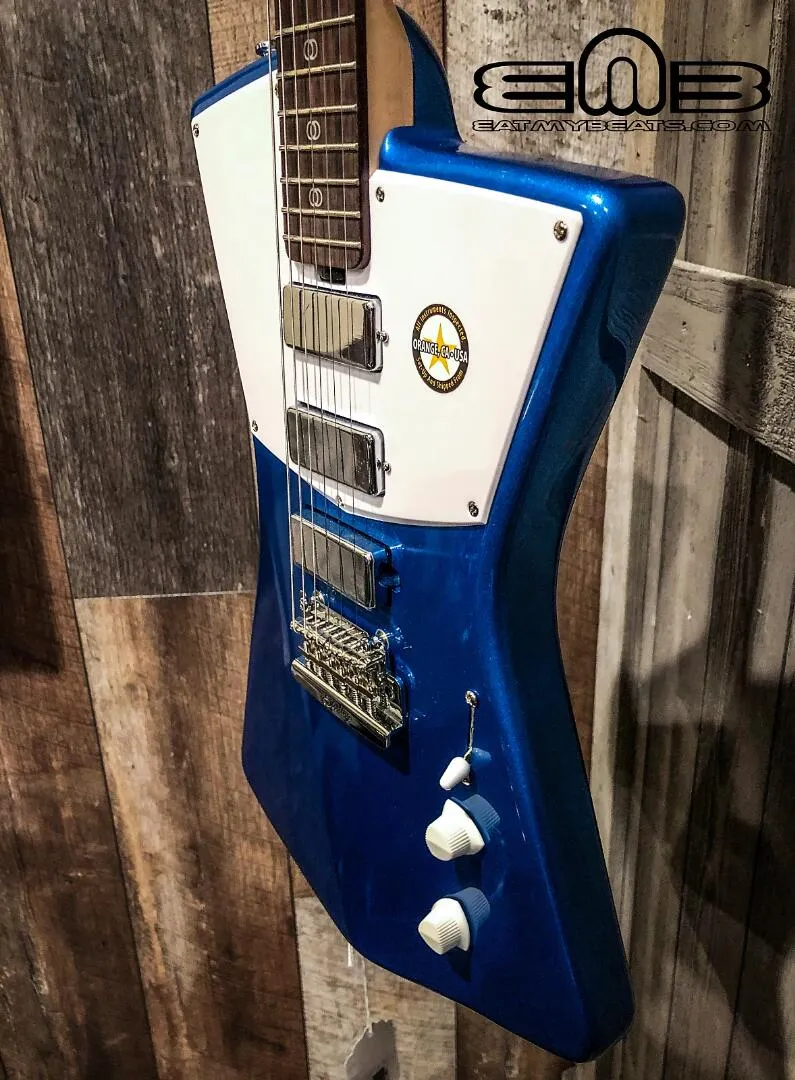 Rhxflame Sterling par STV60 ST. Vincent Signature Vincent Blue Guitare électrique biseautée, 3 mini micros humbucker, chevalet trémolo