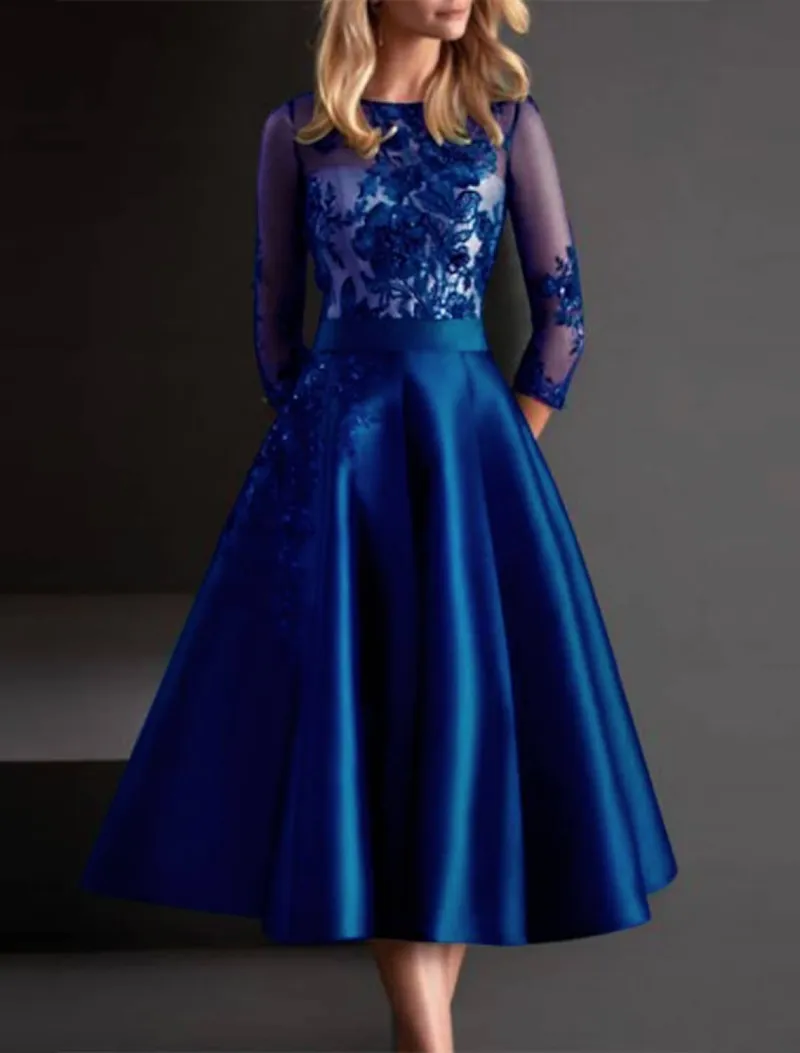 blue and green cocktail dresses A-LINE COCKTAIL DRESS WITH FLORAL DETAILS CD9245