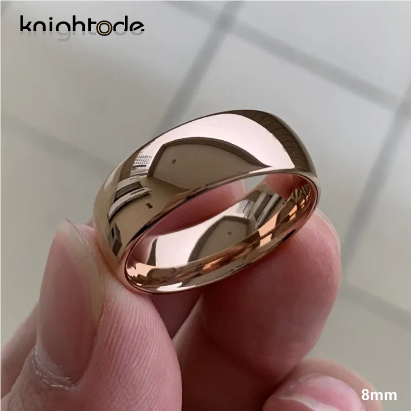女性のための古典的なローズゴールドタングステンの結婚指輪のための男性の炭化タングステンの服用バンドドームの磨かれた仕上げ8mm 6mmのリングY1119