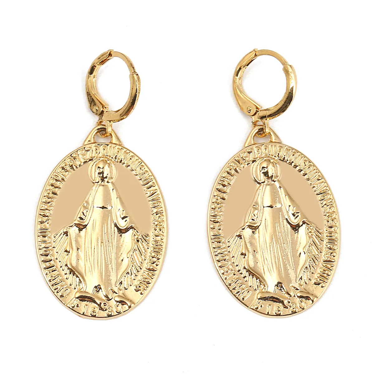 Virgem Maria Dangle Hoop Brincos para Mulheres Menina Cor Do Ouro Nossa Senhora Jóias Trendy