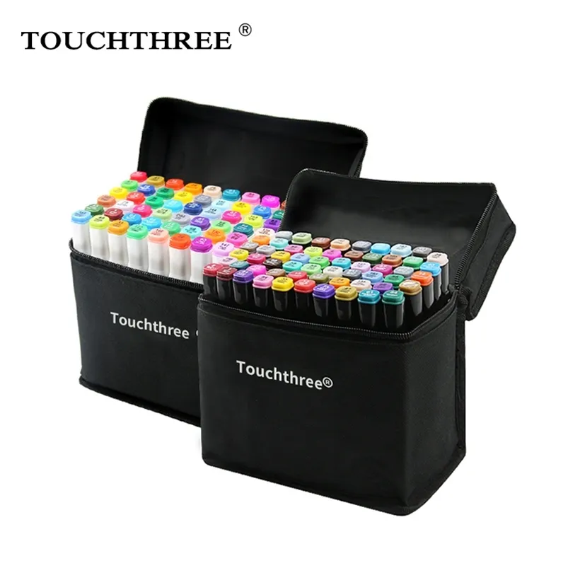 TouchThree 36/48/60/80/168 색 세트 만화 드로잉 마커 알코올 기반 스케치 펠트 팁 브러쉬 펜 아트 용품 201222