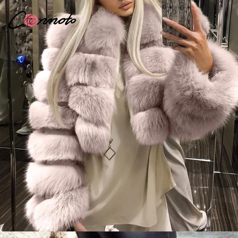 Conmoto Fashionable loose women's Plush fur coat Thickened warm high waist jacket High street style coats woman winter 2020 new