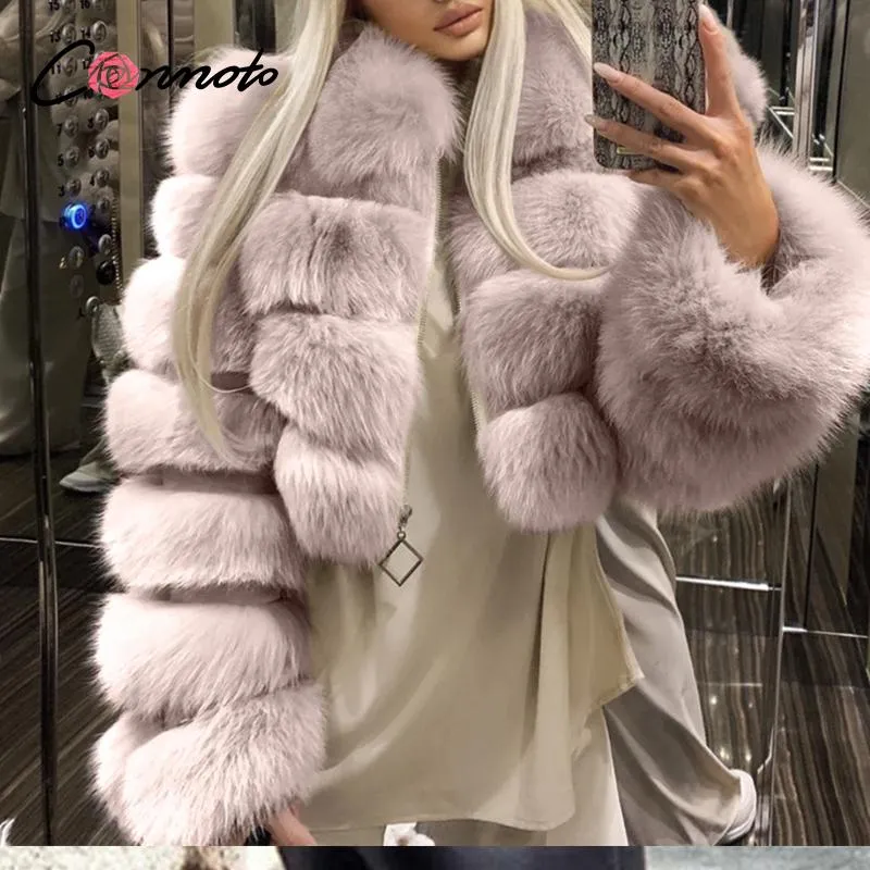 Conmoto à la mode en vrac femmes en peluche manteau de fourrure épaissi chaud taille haute veste haute rue style manteaux femme hiver 2020 nouveau