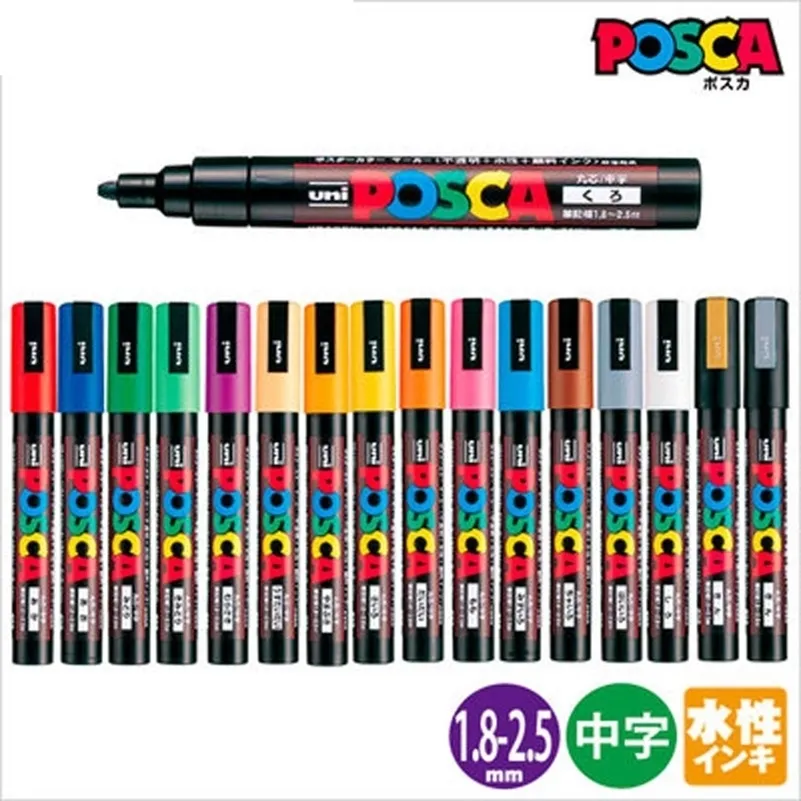 طقم أقلام تحديد UNI POSCA ملصق POP للإعلان على الجدران قلم ماركر لون ساطع متعدد الألوان قلم PC-1M PC-3M PC-5M 201127