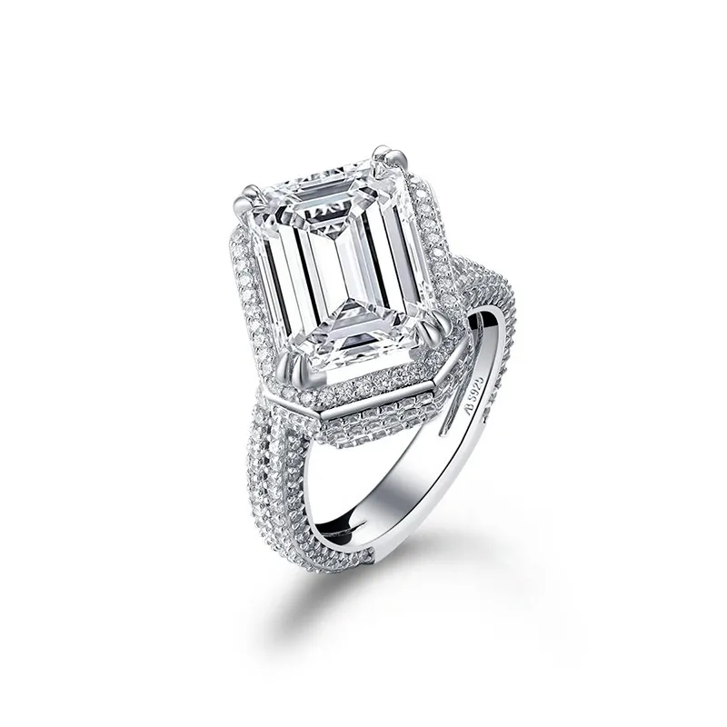 الفاخرة العملاقة الماس 925 فضة كبيرة مربع قطع خاتم الماس