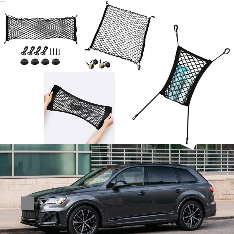 Para Audi SQ7 coche Auto vehículo negro maletero trasero carga equipaje organizador almacenamiento Nylon liso Vertical asiento red
