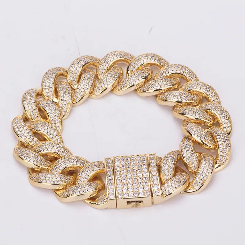 Luxury Designer Jewelry Mens Bracelets Cuban Link Chain Bracelet 19MM Iced Out Diamond Tennis Love Bangle Hip Hop Charm Gold Silver Fashion