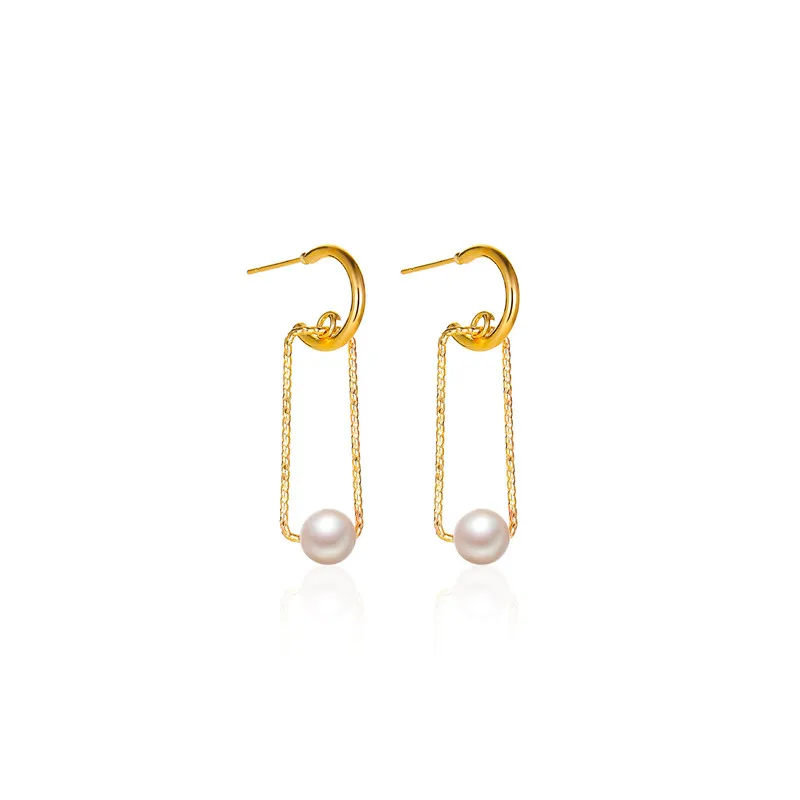 Geometric Rectangles Pearl Dangle Earrings Hollow Out C-shaped Stud Earrings For Women Alloy Gold Ear Drop Jewelry Accessories