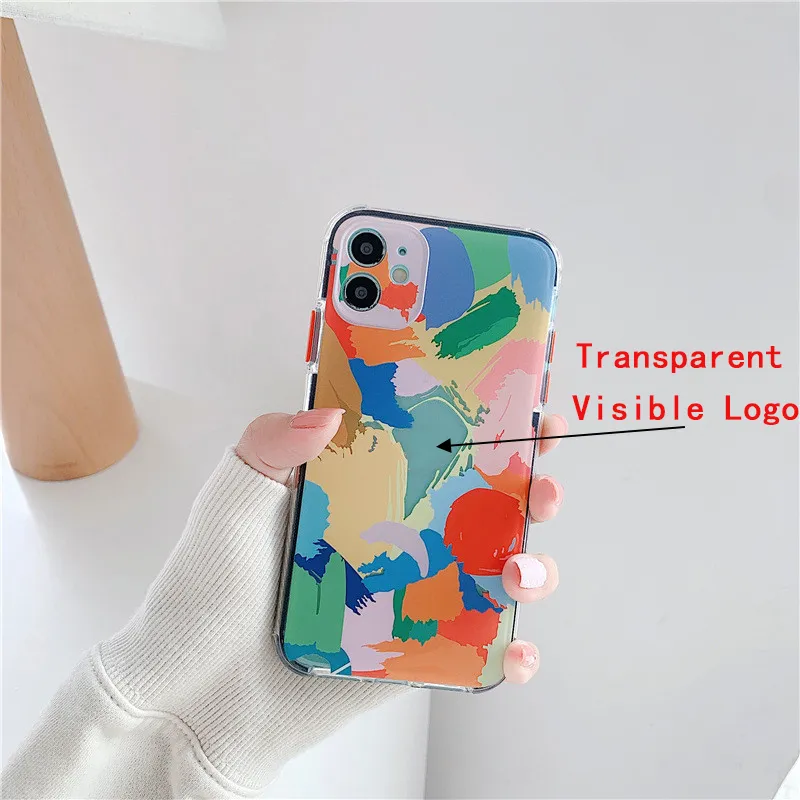 För iPhone 12 Pro Max telefonfall Fashion Rainbow Graffiti Soft TPU Protective Case Cover för iPhone 11 XS max 8 7 Plus