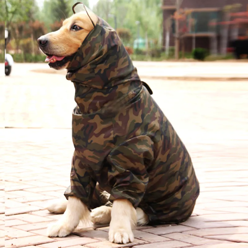 Haustier Hund Camouflage Regenmantel für große Hunde Wasserdichte Outdoor-Kleidung mit Kapuze Regenmantel Overall Französische Bulldogge Overalls Labrador 201127