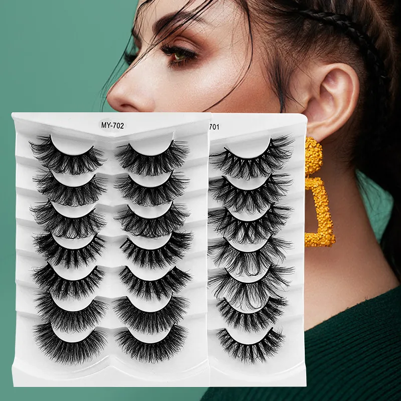 7 paires de longs faux faux cils Extensions 15 ~ 25 mm d'épaisseur Crisscorss Eye Lashes Mink MY-701