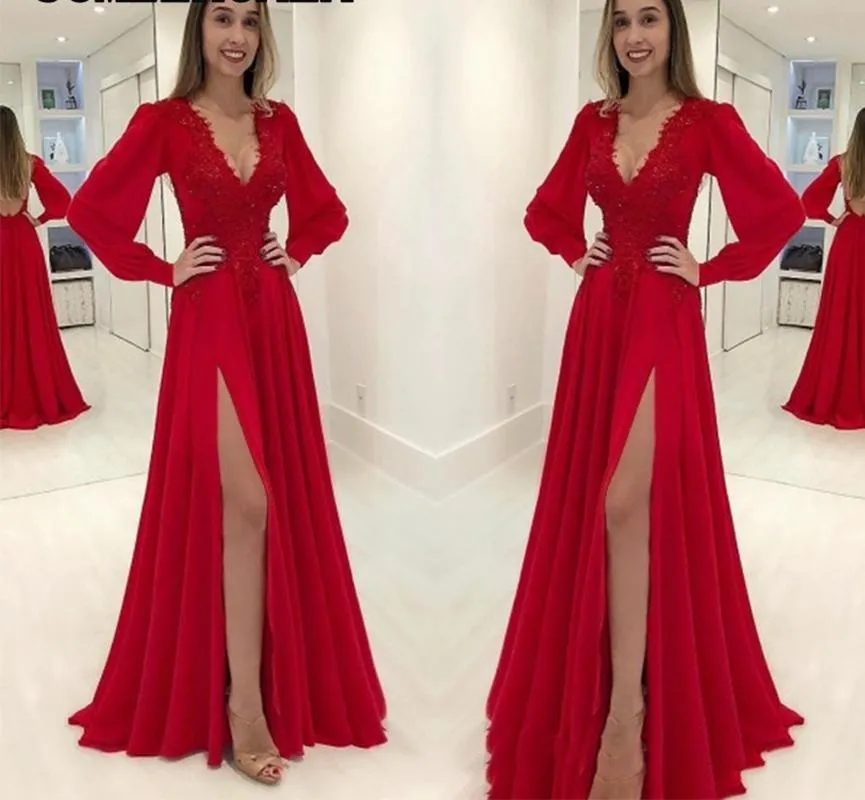 strapless open back dress Nadia Long Sleeve Deep V Plunge Dress