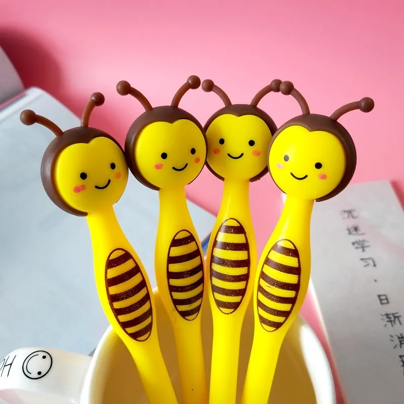 50pcs dessin animé petite abeille gel stylo créatif mignon papeterie étudiant stylo noir cadeaux pour enfants Y200709