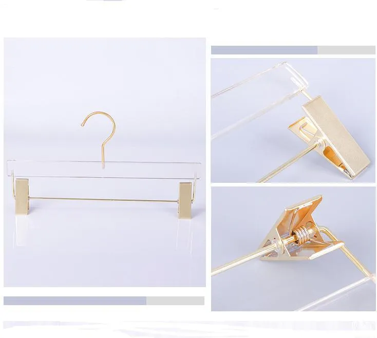 Transparent Acrylic Hanger High-end Pants Skirts Hanger Rack with Golden Clips Clear Display Stand SN4583