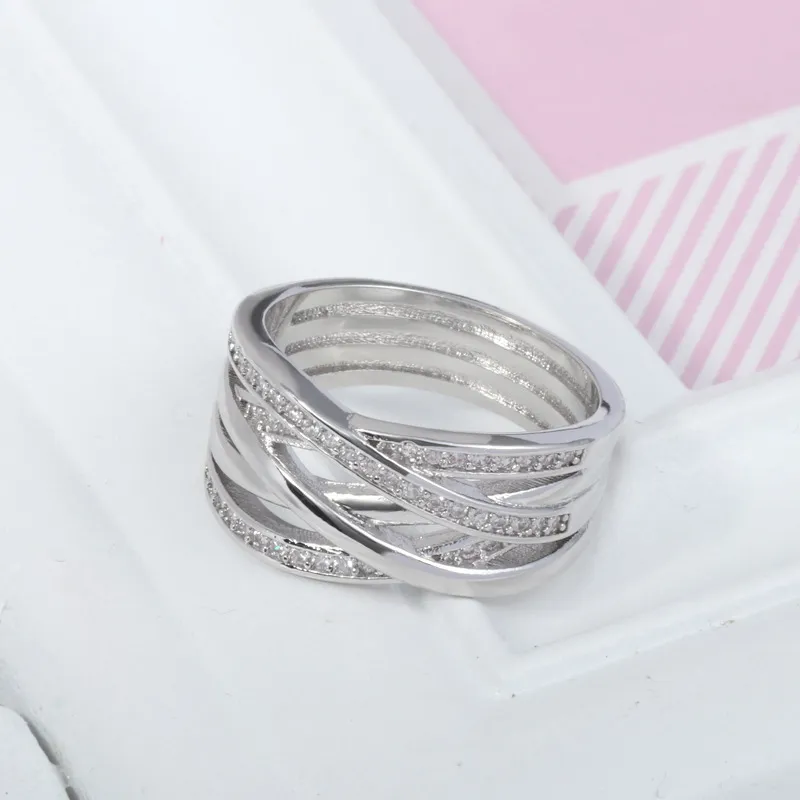 Аутентичные обручальные кольца из стерлингового серебра 925 пробы, женские ювелирные изделия с бриллиантами CZ, сверкающие полированные линии, кольца с оригинальной коробкой239P